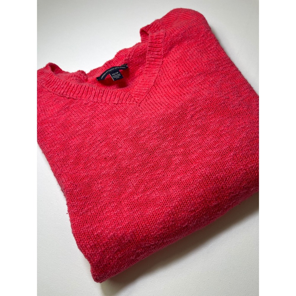 American Eagle Outfitters Womens XS Pink V-Neck Knit Sweater High Low AEO 0303
